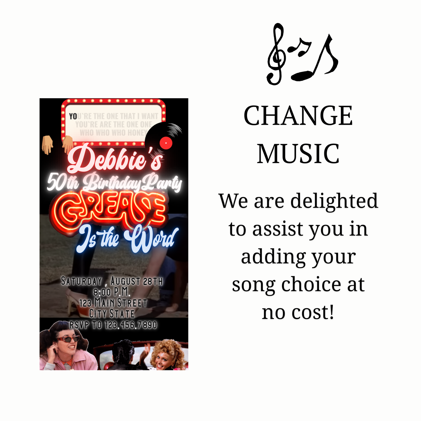 Grease Video Invitation | Digital Rockabilly 1950s Invitation | Editable Canva Evite Template