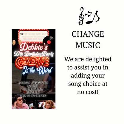 Grease Video Invitation | Digital Rockabilly 1950s Invitation | Editable Canva Evite Template