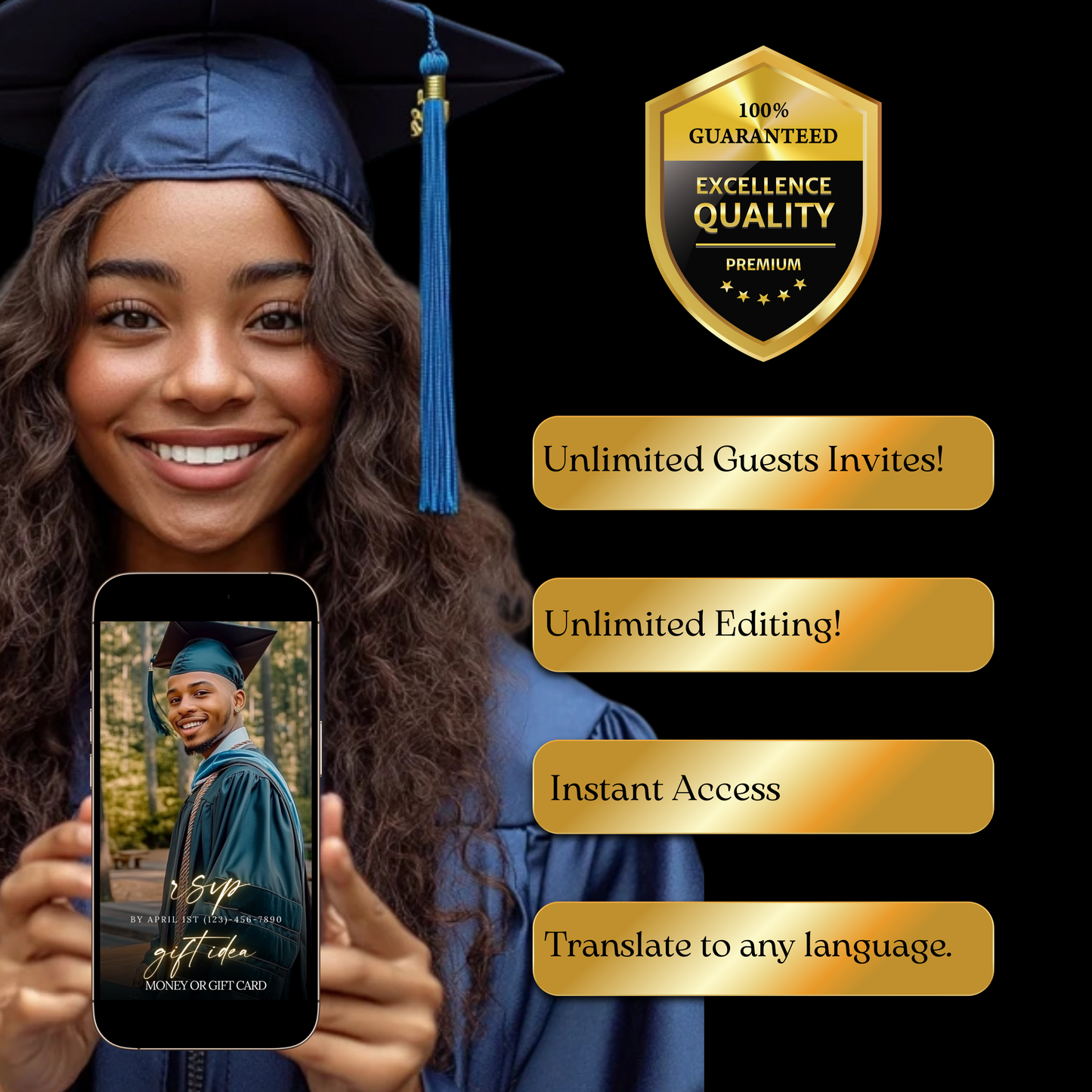 2026 Graduation Party Video Invitation | Digital Graduation RSVP Invite | Editable Online RSVP Evite Canva Template