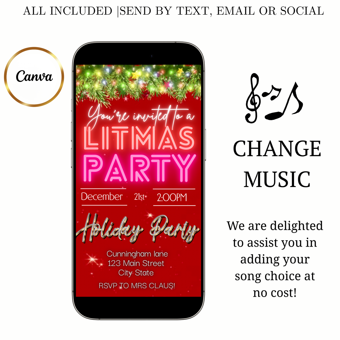 Editable Christmas Video Invitation | Animated Litmas Digital Evite | Editable Canva Invite Template