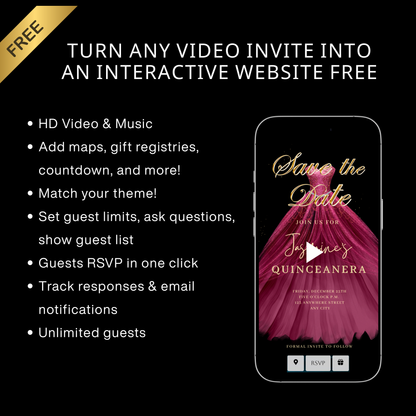 Maroon Quinceanera Video Invite | Sweet 15 16 Quince RSVP Tracker | Editable Canva Evite Template