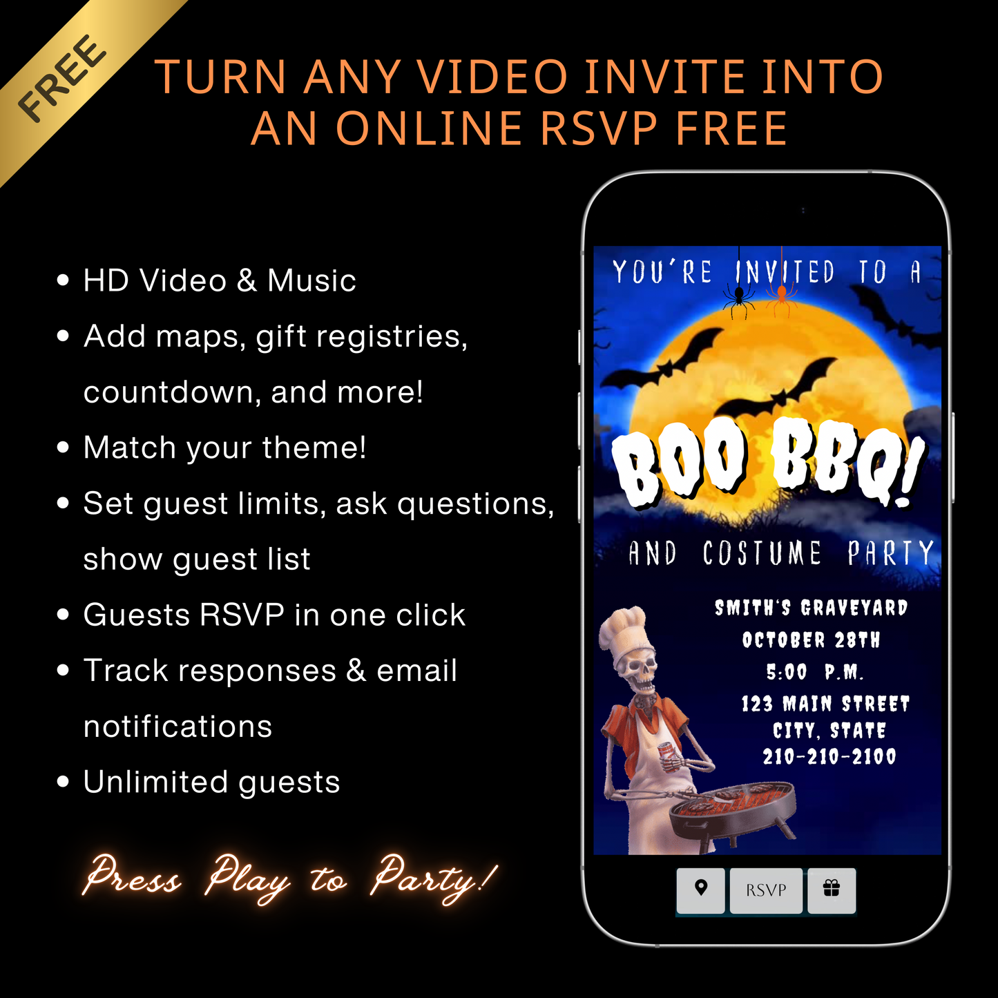 Halloween Video Invitation | Animated Halloween Digital Evite | Editable Canva Invite Template