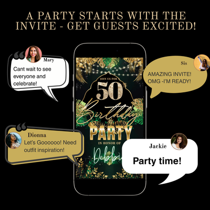 50th Birthday Video Invitation | Digital 50th Safari Leopard Glam Birthday Invite | Editable Canva Party Template