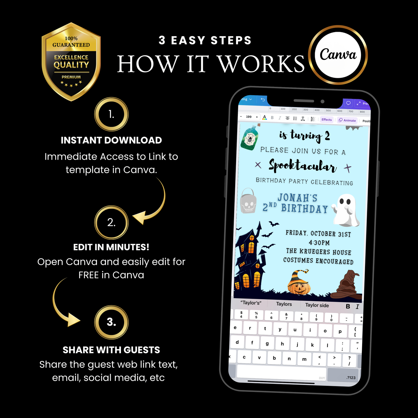 Halloween Video Invitation, Little Blue Boo Animated Invite, Editable Halloween Party Mobile Evite