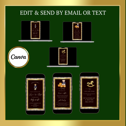 Polo Bear Baby Shower Video Invitation | Digital Ralph Lauren Plaid Invite | Editable Canva Template