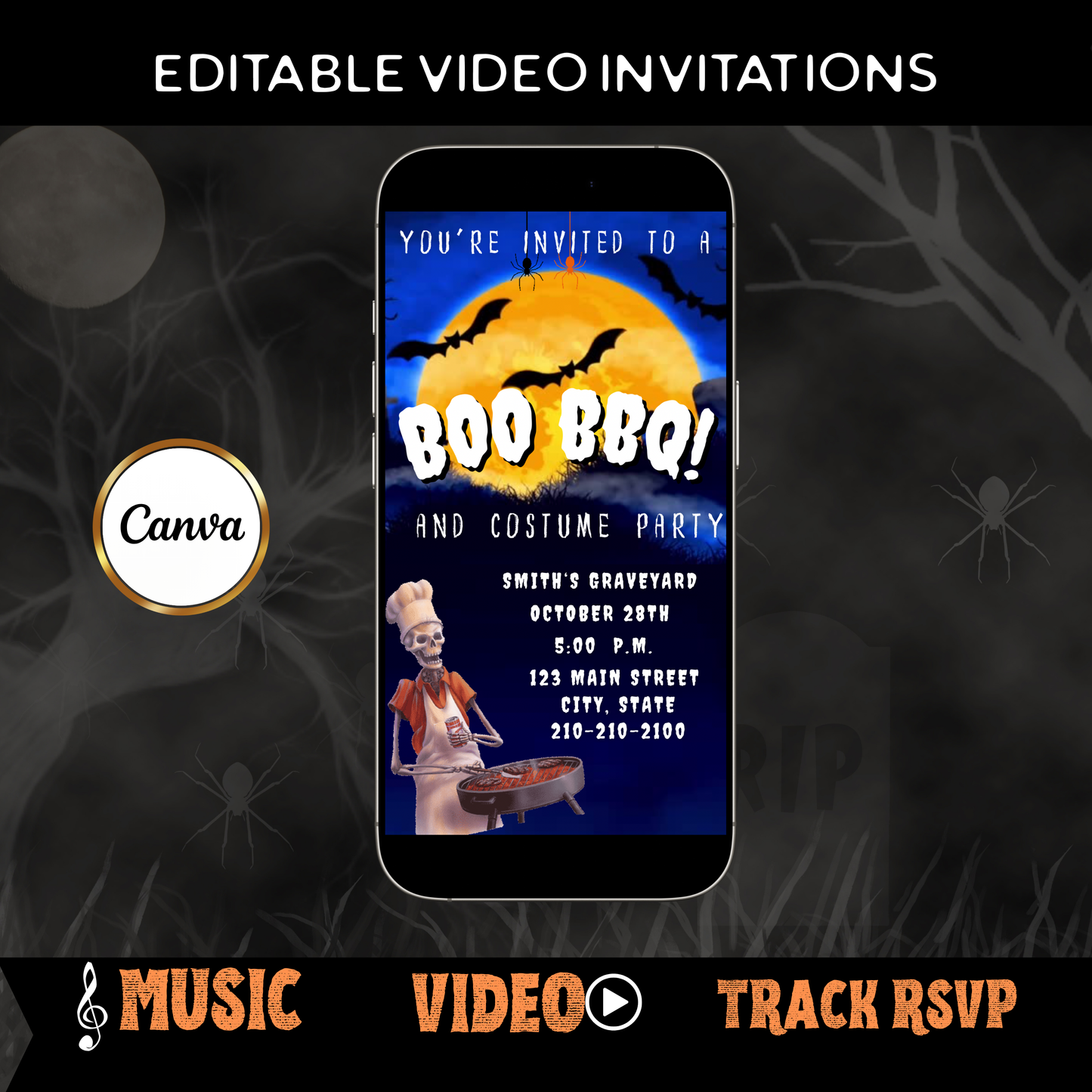 Halloween Video Invitation | Animated Halloween Digital Evite | Editable Canva Invite Template