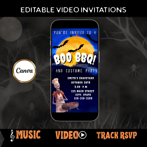 Halloween Video Invitation | Animated Halloween Digital Evite | Editable Canva Invite Template
