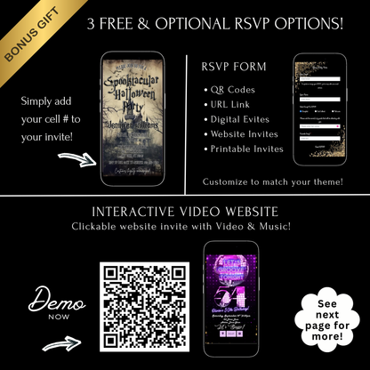 Halloween-Videoeinladung, animierte Halloween-Einladung mit Gruselmotiv, bearbeitbare mobile Einladung zur Halloween-Party