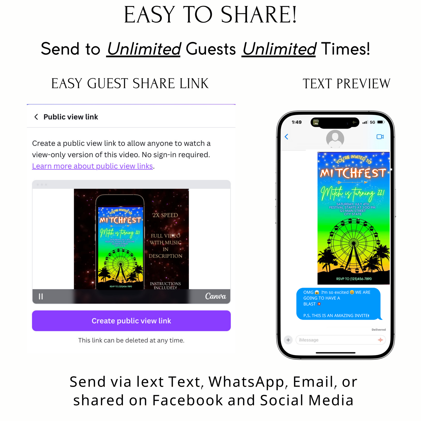 Music Festival Video Invite | Coachella Editable Evite | Animated Ferris Wheel Template