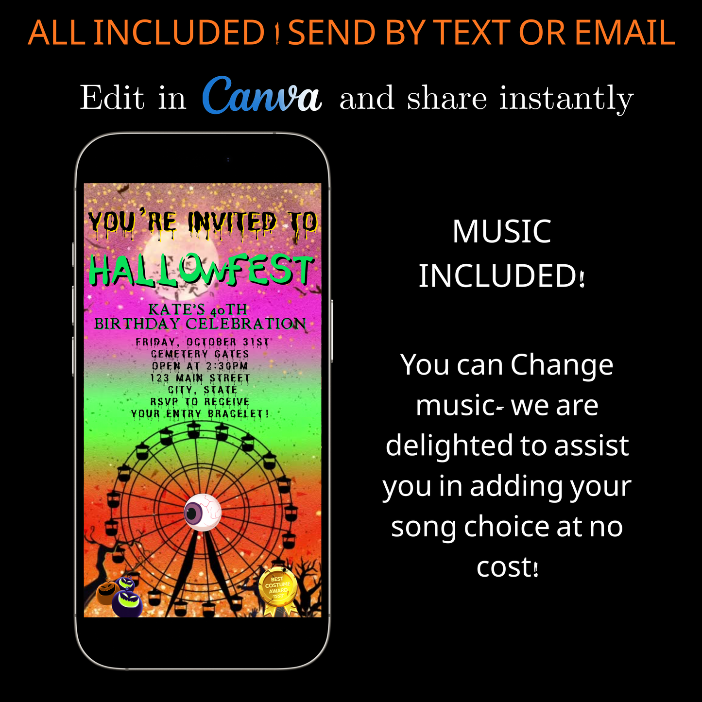 Halloween Video Invitation, Hallow Festival Animated Invite, Editable Halloween Party Mobile Evite