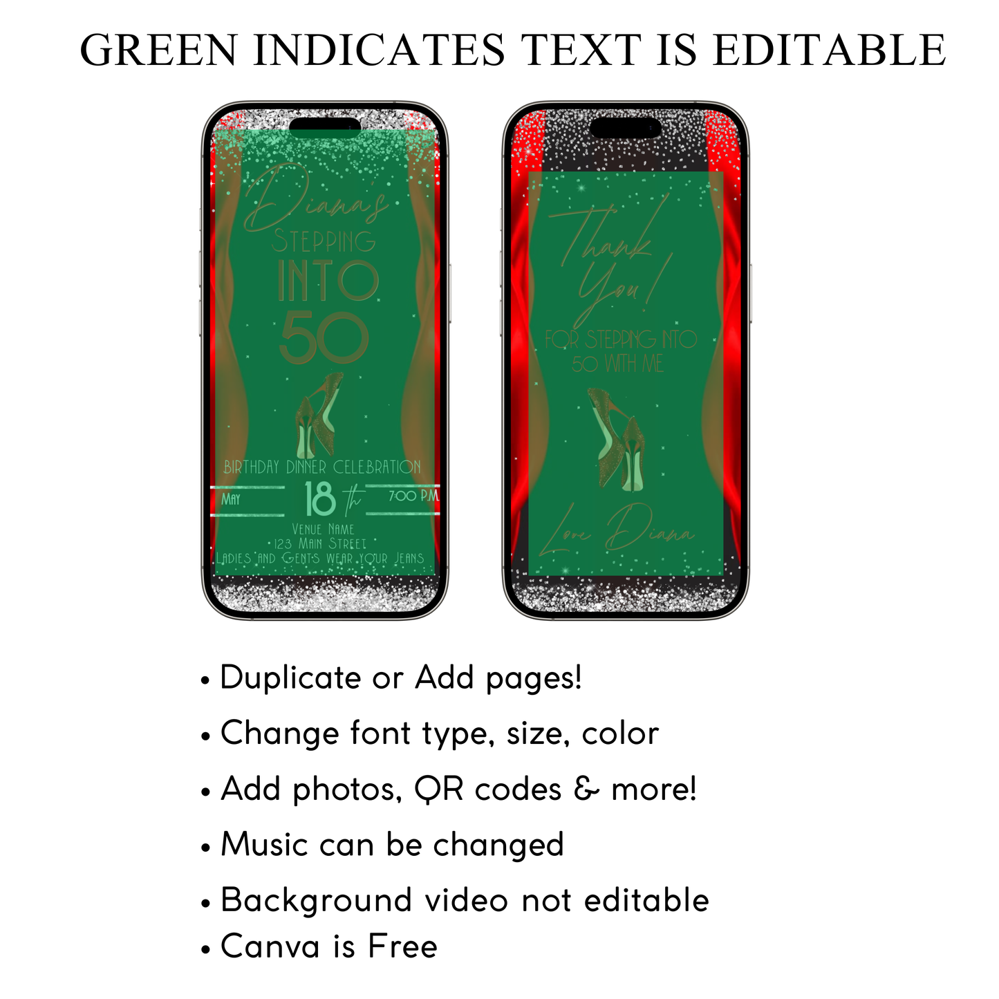 Stepping Into My Birthday Video Invite | Red Heel Birthday Digital Evite | Editable Canva Invite Template