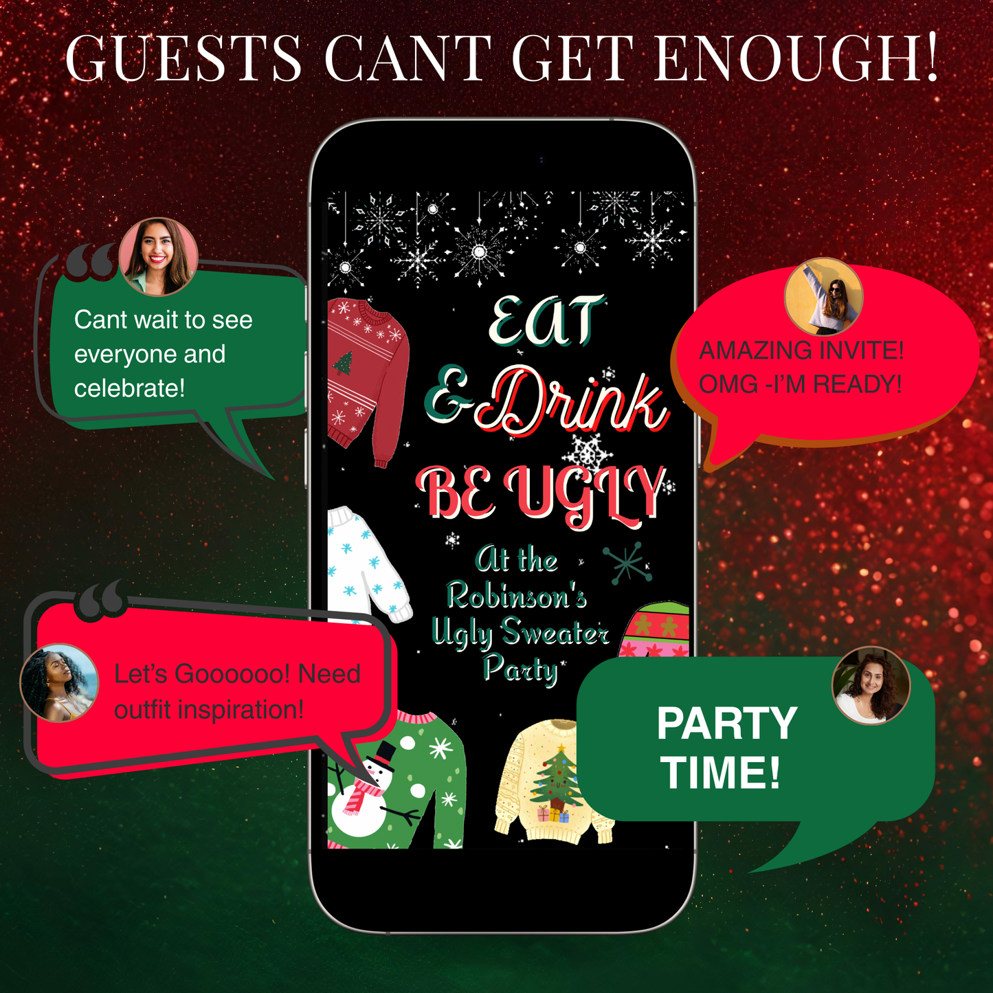 Ugly Sweater Party Video Invitation | Christmas Party Digital Invite | Editable Canva Evite Template