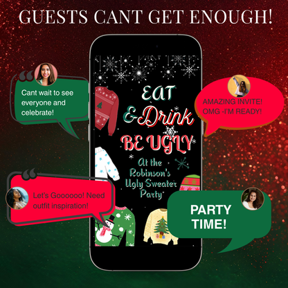 Ugly Sweater Party Video Invitation | Christmas Party Digital Invite | Editable Canva Evite Template