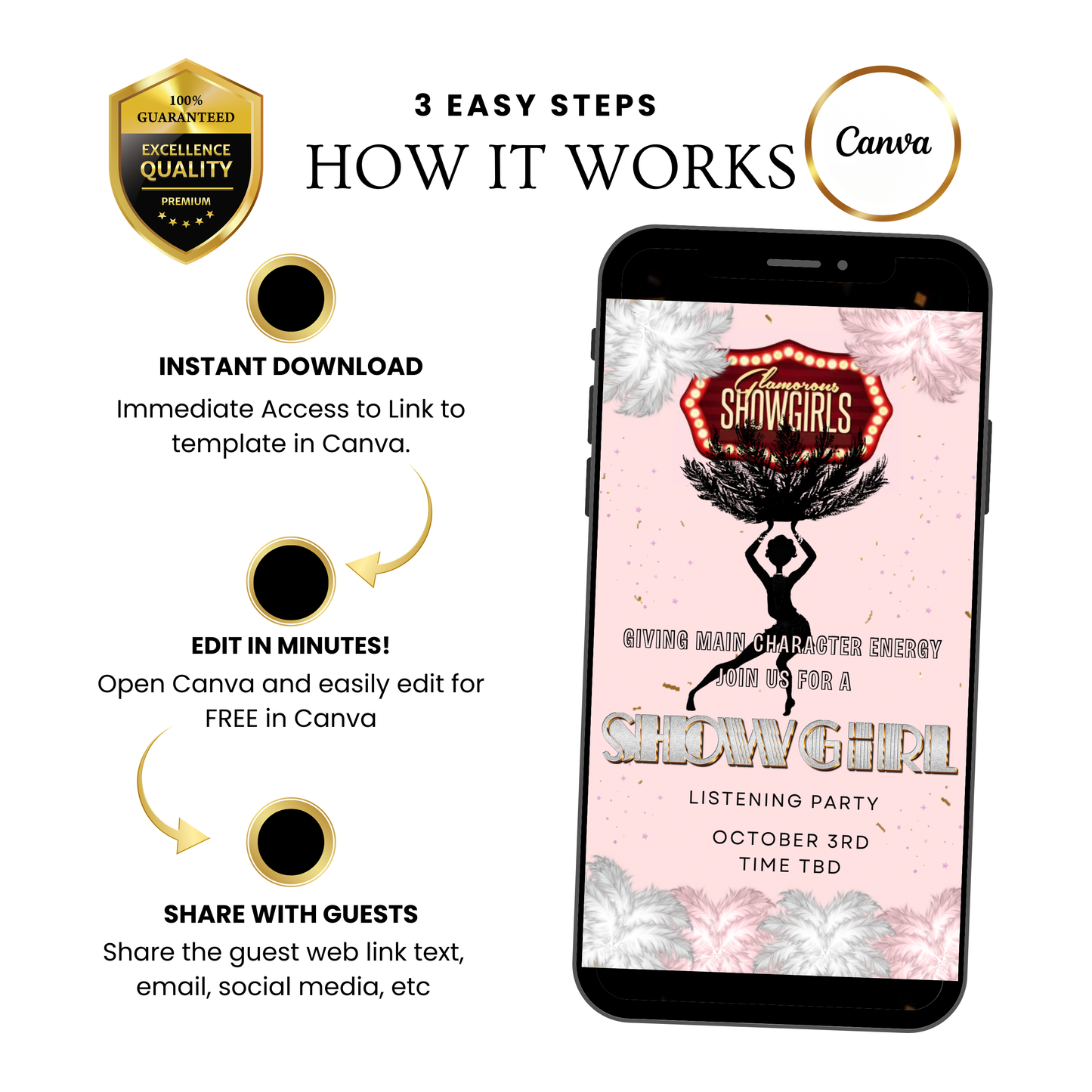 Showgirls Video Invitation | Animated Las Vegas Showgirl Digital Evite | Editable Canva Invite Template