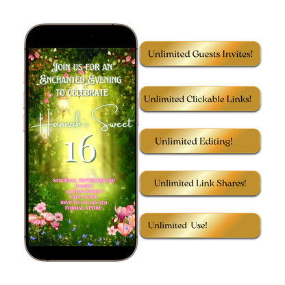 Enchanted Forest Video Invitation | Animated Fairy Garden birthday invite | Digital Canva Template