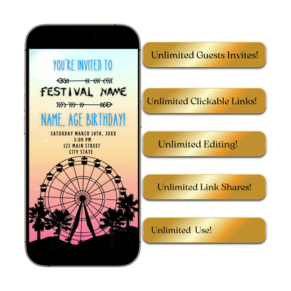 Editable Coachella Video Invitation | Mobile Music Festival Birthday Animated Invite | Canva Video Evite Template