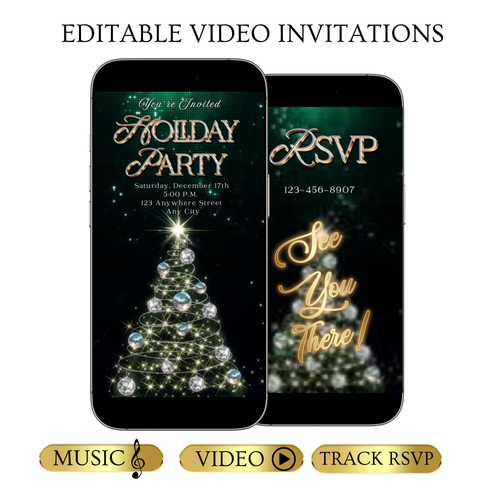 Holiday Party Video Invitation | Editable Canva Christmas Evite with Music