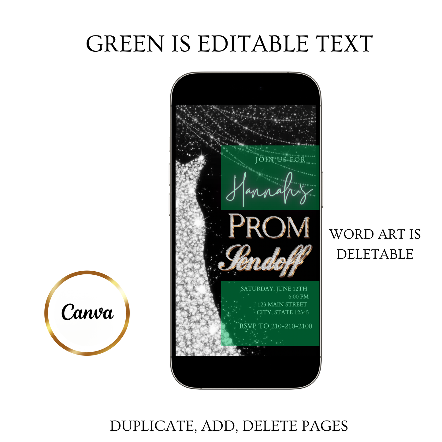 Silver Prom Send Off Video Invitation – Editable Canva Animated Invite