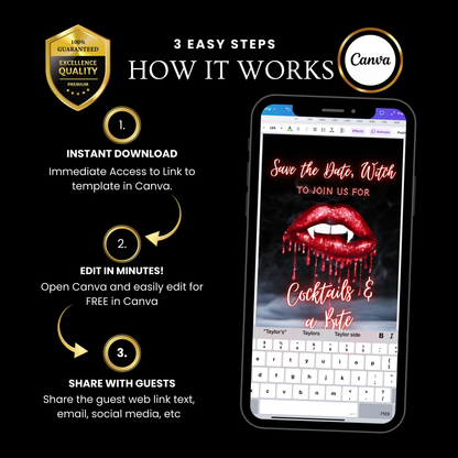 Halloween-Videoeinladung, animierte Einladung mit Vampirlippen, bearbeitbare mobile Halloween-Party-Einladung