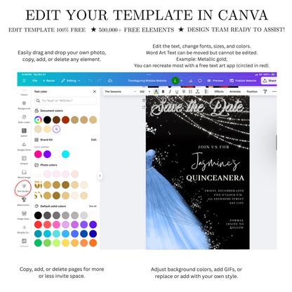 Baby Blue Quinceanera Video Invite | Sweet 15 16 Quince RSVP Tracker | Editable Canva Evite Template