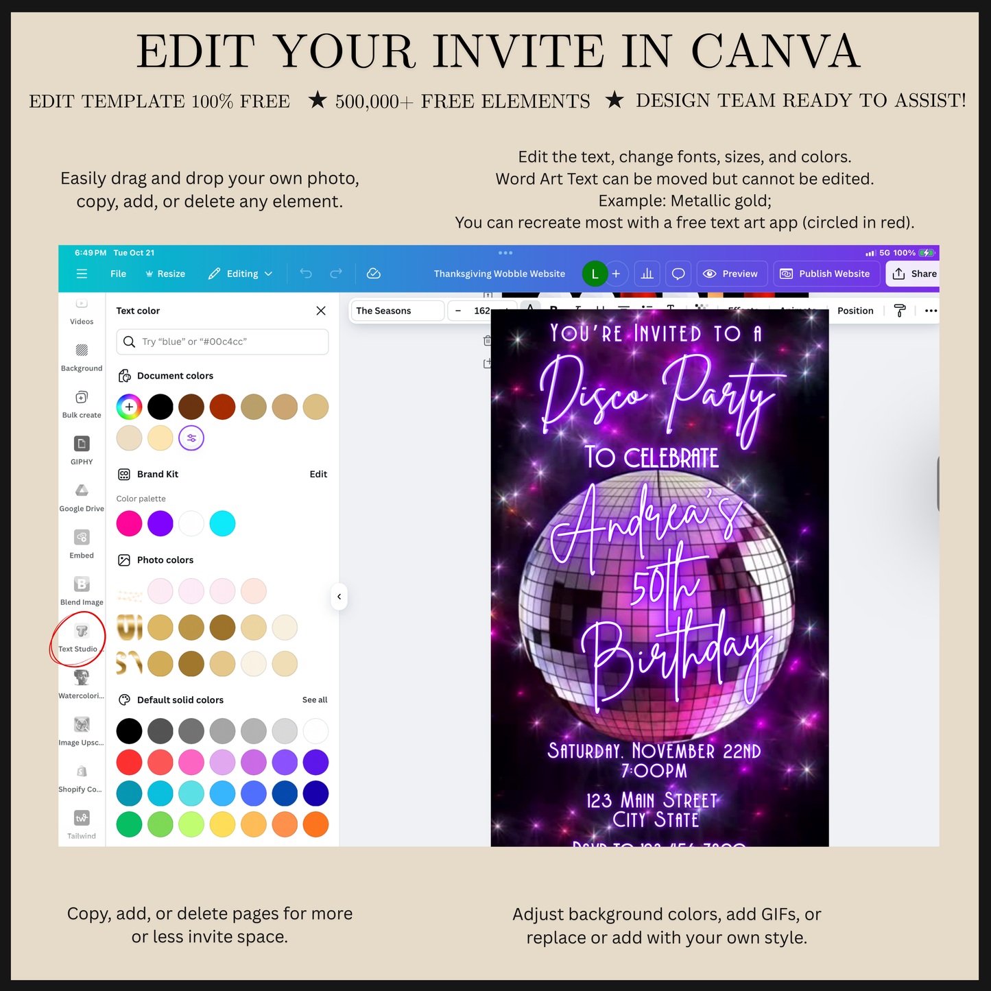 Editable Disco Party Video Invitation | 70s Retro Party Invite | Editable Canva Template Template