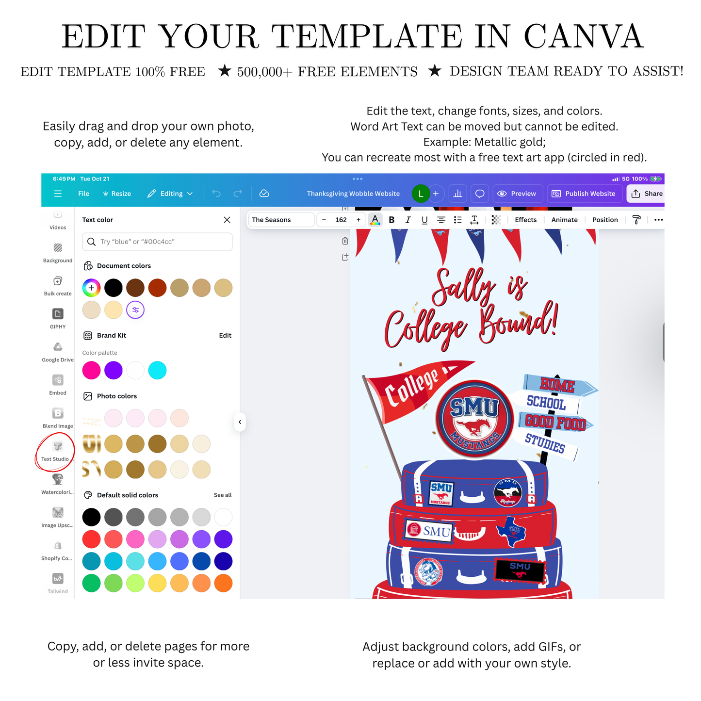 SMU Video Invitation | Animated SMU College Digital Evite | Editable Canva Invite Template