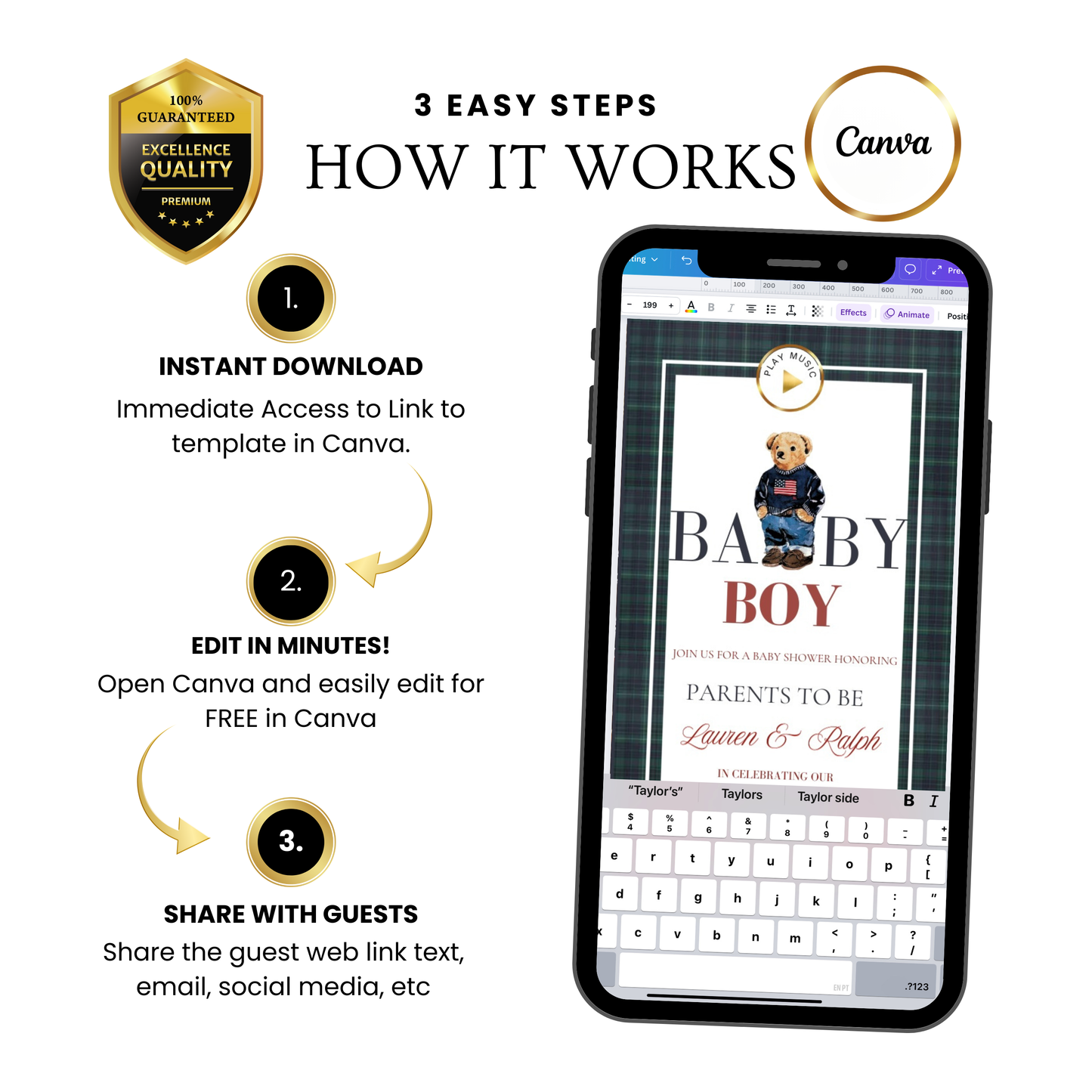 Polo Bear Baby Shower Invitation Website | Animated Baby Shower Invite with Rsvp tracking