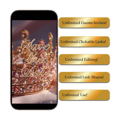 Pink Quinceanera Video Invite | Gold Sweet 15 16 Princess Invite | Editable Canva Evite Template