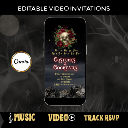 Halloween-Videoeinladung | Animierte digitale Halloween-Einladung | Bearbeitbare Canva-Einladungsvorlage