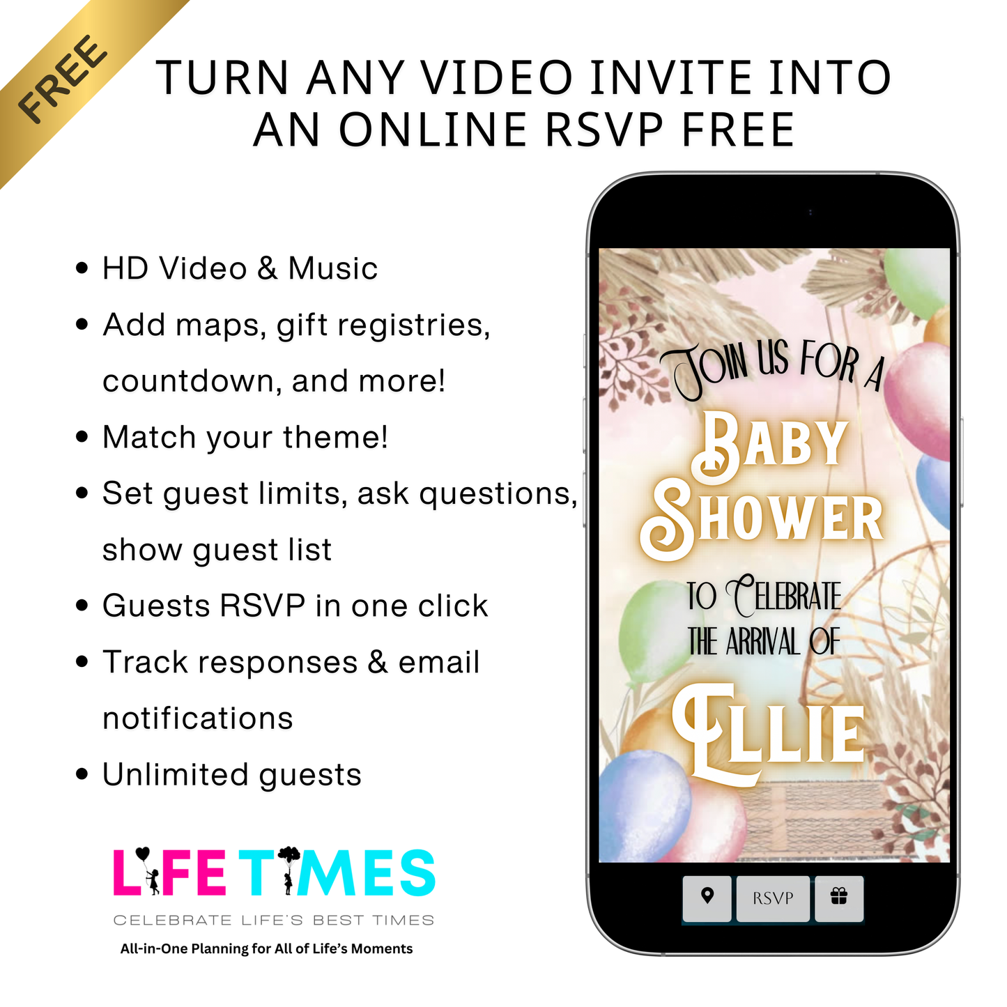 Boho Baby Shower Animated Video Invitation | Digital Baby Shower Mobile Invite with music