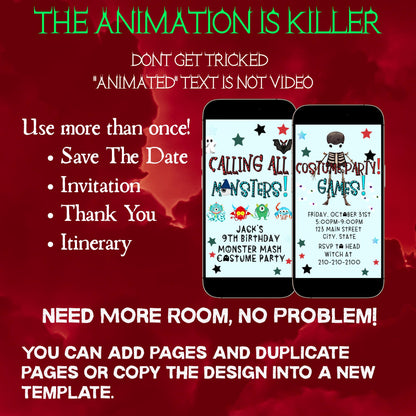 Halloween-Videoeinladung, animierte Monster-Mash-Einladung, bearbeitbare mobile Halloween-Party-Einladung