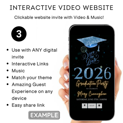 Blue Graduation Party Video Invitation | Class of 2026 Photo Invite | Editable Online RSVP Evite Canva Template