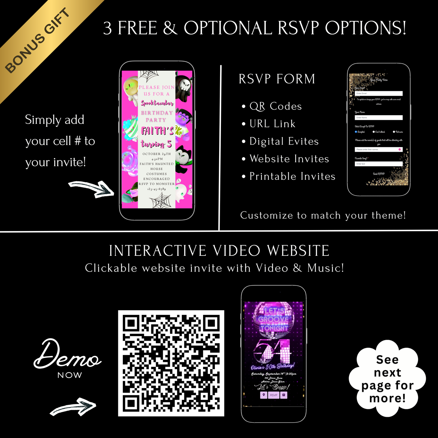 Halloween-Videoeinladung, animierte Einladung „Pink Little Monsters“, bearbeitbare mobile Einladung zur Halloween-Party