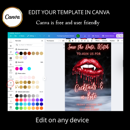 Halloween-Videoeinladung, animierte Einladung mit Vampirlippen, bearbeitbare mobile Halloween-Party-Einladung