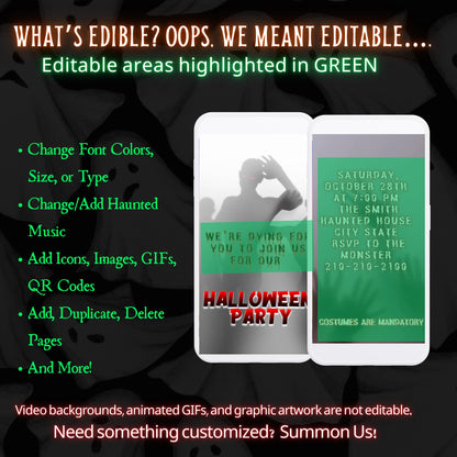 Halloween-Videoeinladung, animierte Einladung im Walking-Dead-Stil, bearbeitbare mobile Einladung zur Halloween-Party