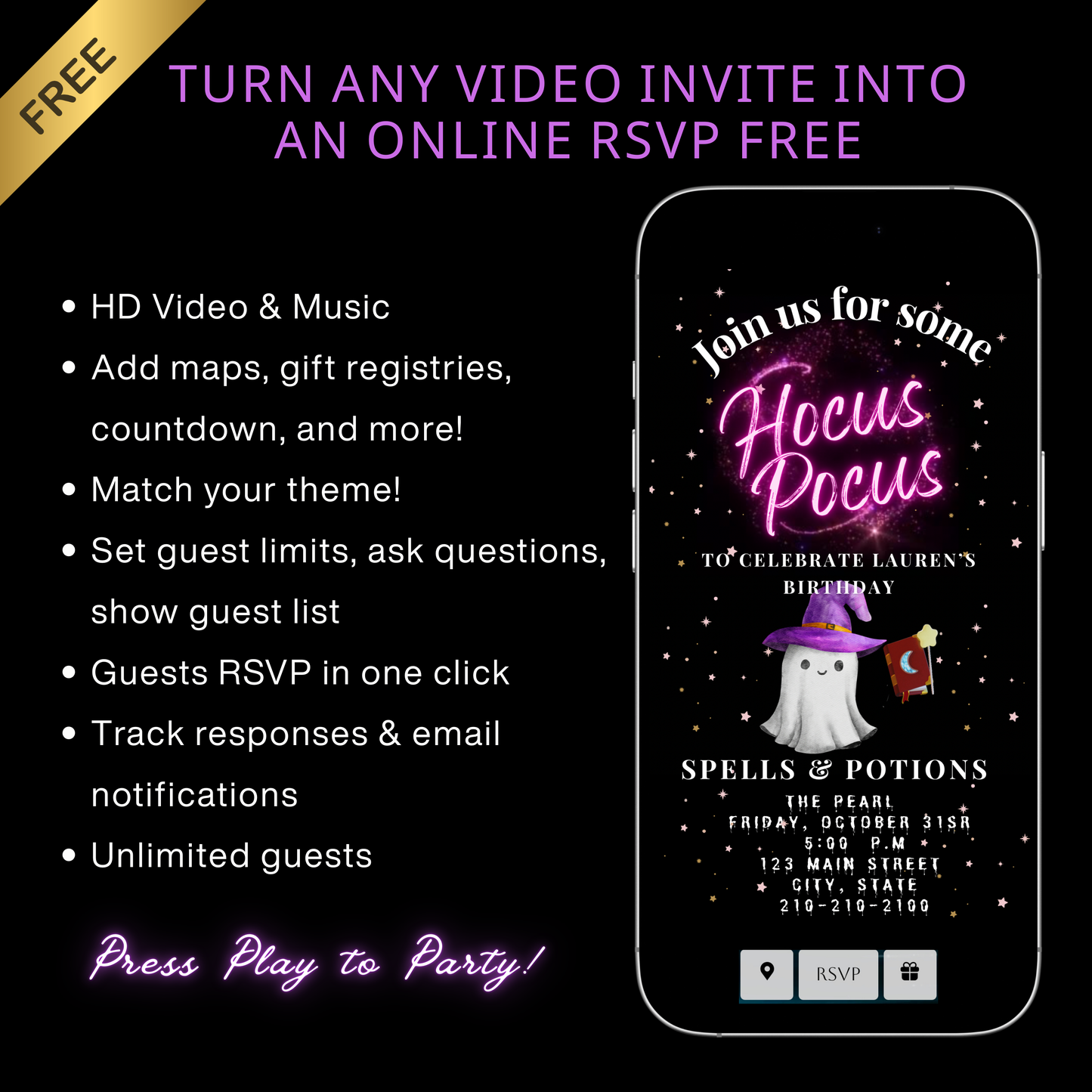 Halloween Video Invitation | Animated Halloween Digital Evite | Editable Canva Invite Template