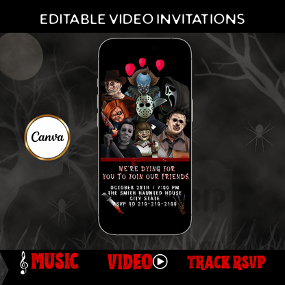 Halloween Video Invitation | Animated Halloween Digital Evite | Editable Canva Invite Template