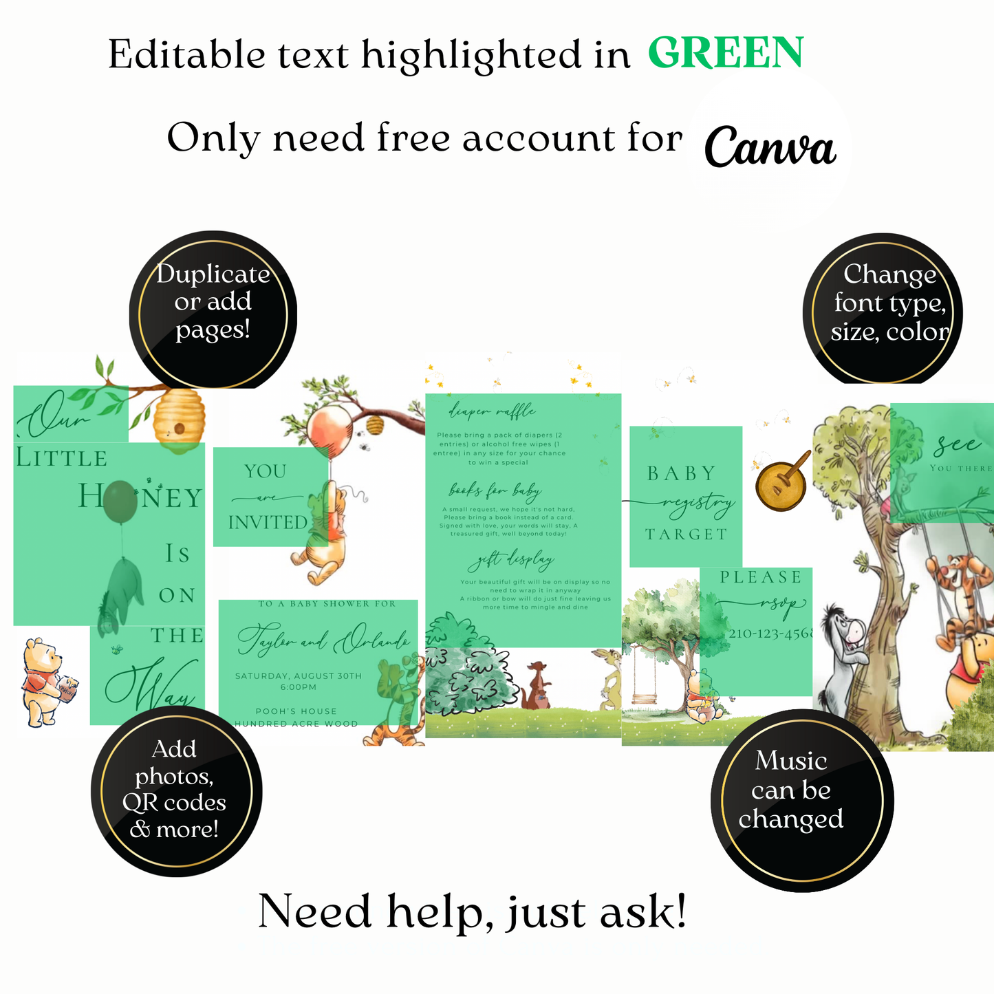 Klassische Winnie-Puuh-Babyparty-Videoeinladung | Geschlechtsneutrales Design | Digitale Babyparty-Einladung | Online-Vorlage zum Bearbeiten