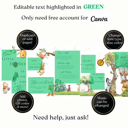 Klassische Winnie-Puuh-Babyparty-Videoeinladung | Geschlechtsneutrales Design | Digitale Babyparty-Einladung | Online-Vorlage zum Bearbeiten