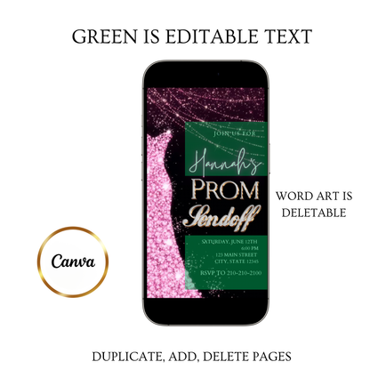 Pink Prom Send Off Video Invitation – Editable Canva Animated Invite
