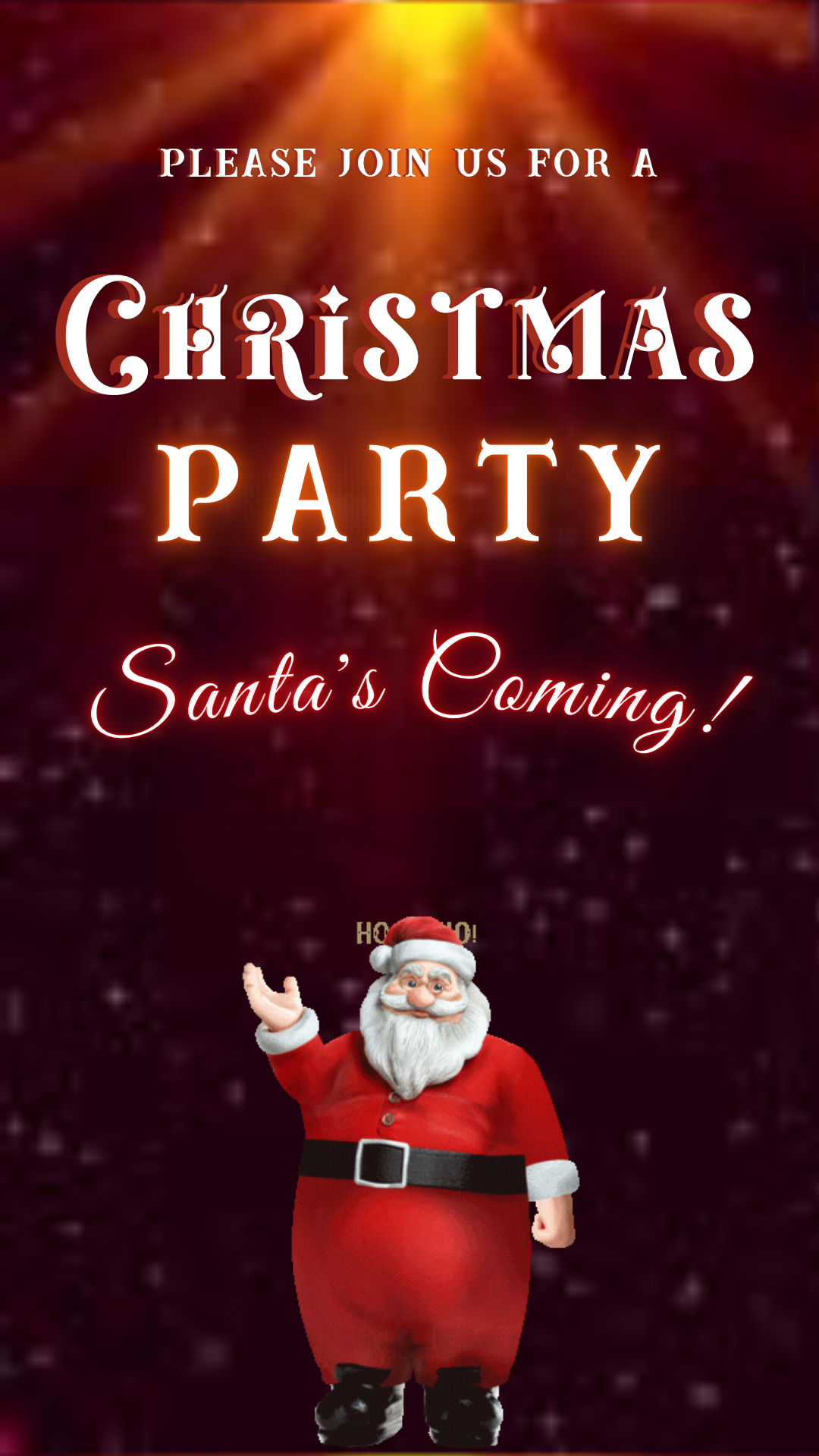 Editable Christmas Party Video Invitation with Santa, holiday lights, and festive animation – Canva template for texting or sharing on mobile