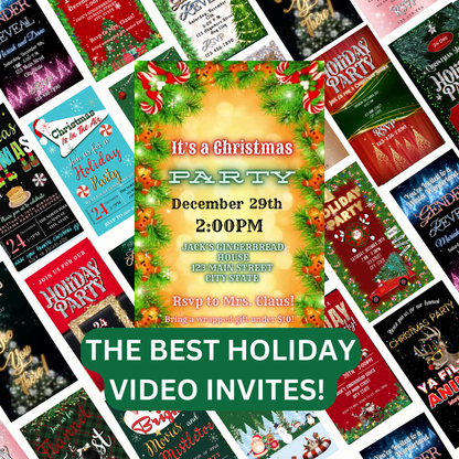 Christmas Party Video Invitation – Digital Gingerbread Cookie Invite - Editable Canva Holiday Evite with Music