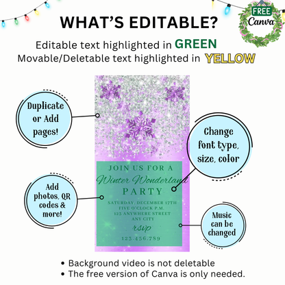 Christmas Party Video Invitation – Editable Snowflake Holiday Evite with Music