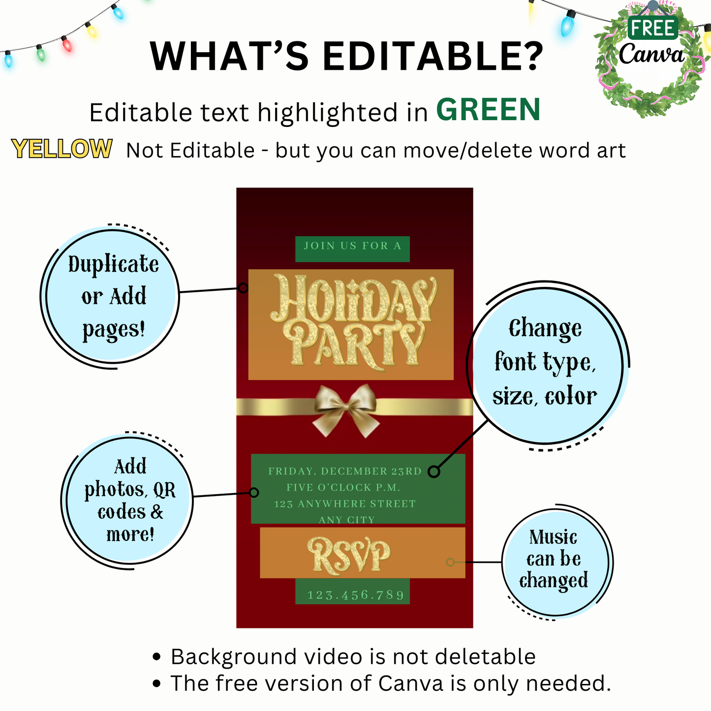 Christmas Party Video Invitation – Editable Red and Gold Elegant Holiday Evite