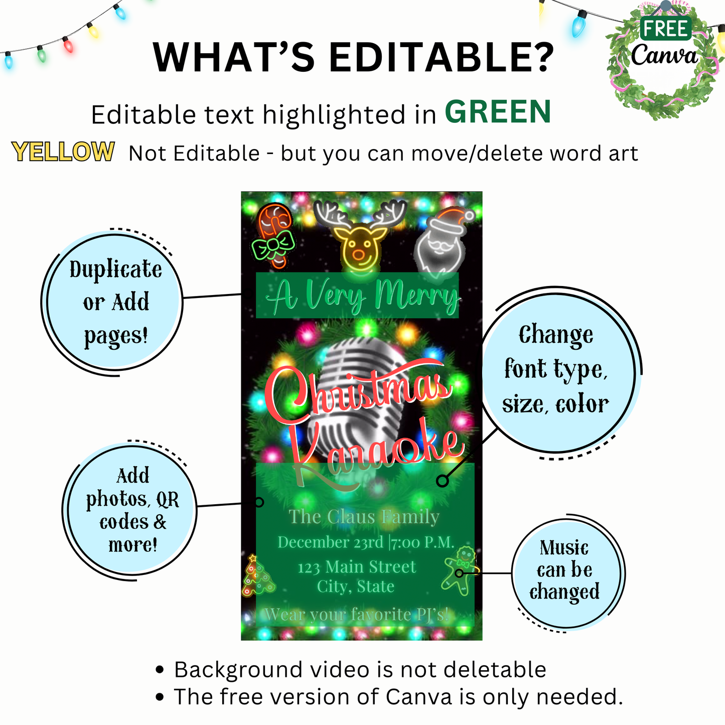 Christmas Karaoke Video Invitation – Editable Holiday Singalong Party Evite with Music