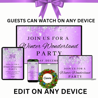 Christmas Party Video Invitation – Editable Snowflake Holiday Evite with Music