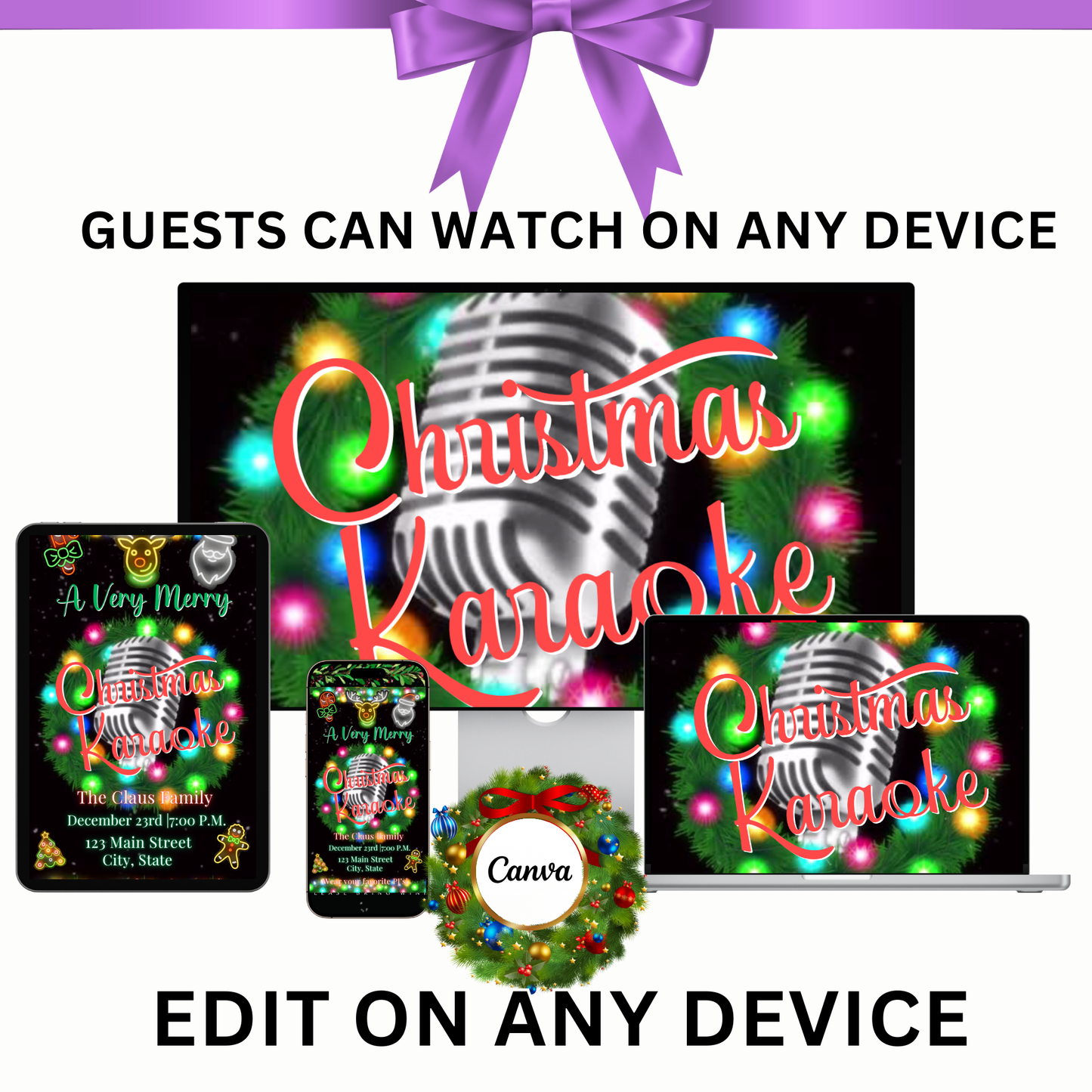 Christmas Karaoke Video Invitation – Editable Holiday Singalong Party Evite with Music