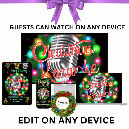 Christmas Karaoke Video Invitation – Editable Holiday Singalong Party Evite with Music