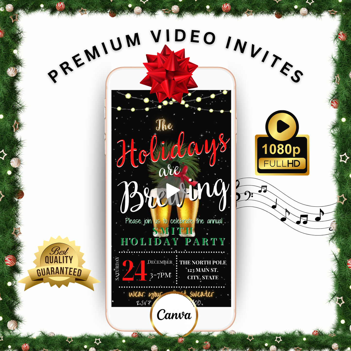 Christmas Cocktail Party Video Invitation – Editable Canva Holiday are Brewing Evite
