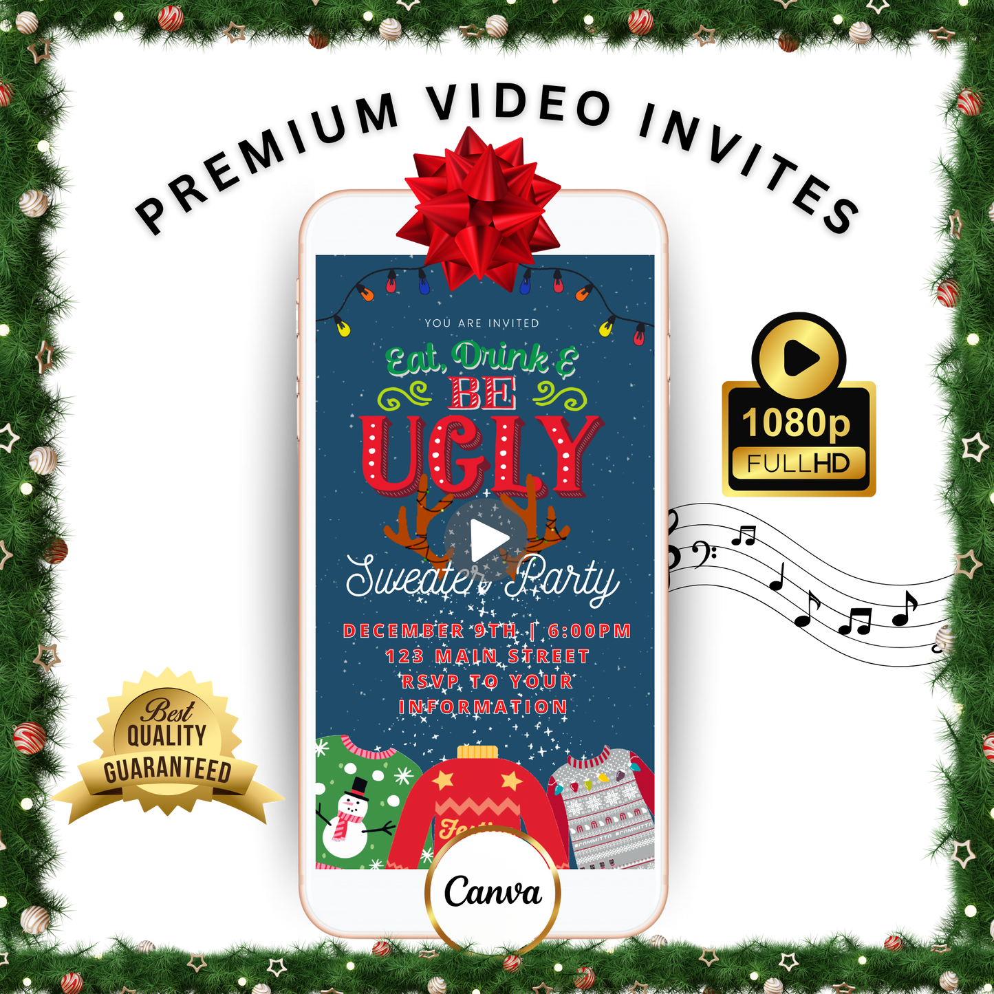 Ugly Sweater Christmas Video Invitation – Editable Holiday Sweater Evite